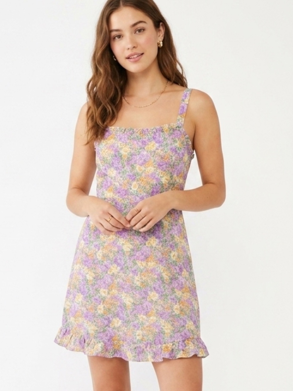 Altar'd State Lavender Floral Ruffle Trim Dress Size Small